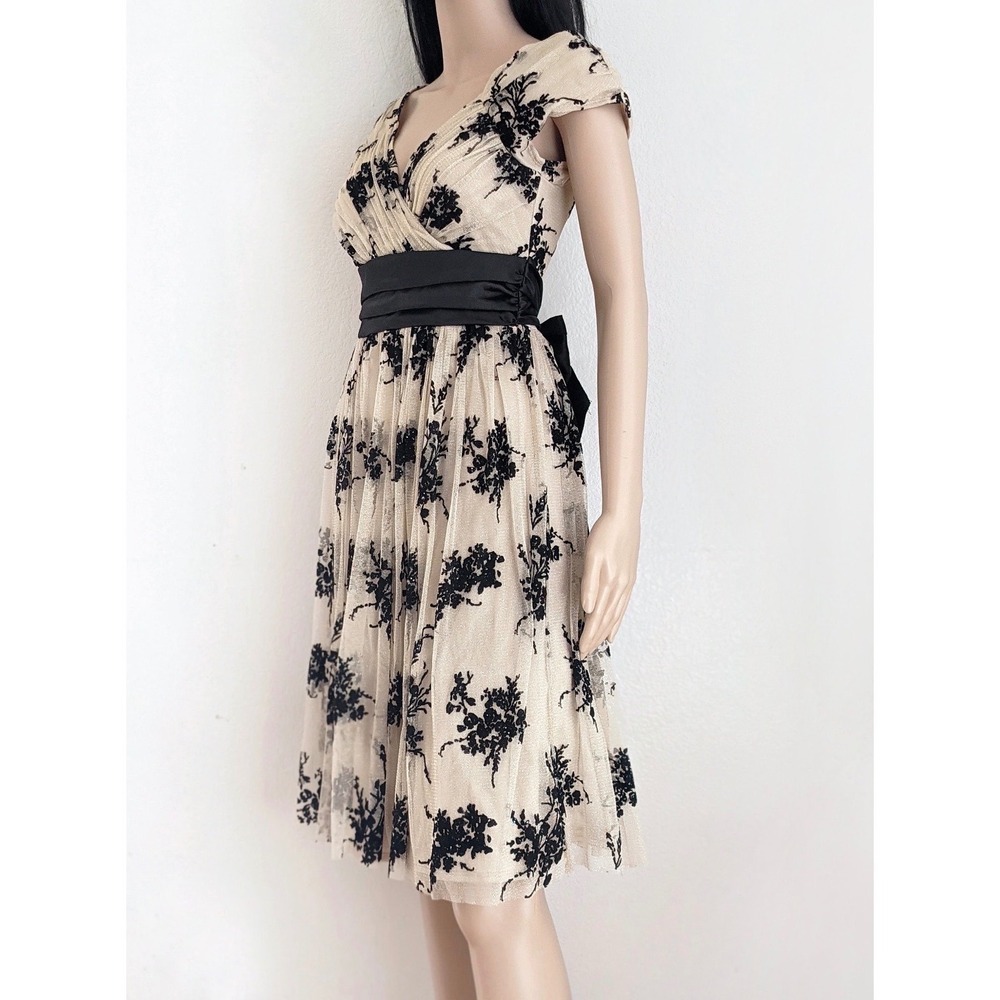 Y2K Vintage Jody California Sheer Satin Velvet Floral Bow Cocktail Dress Evening